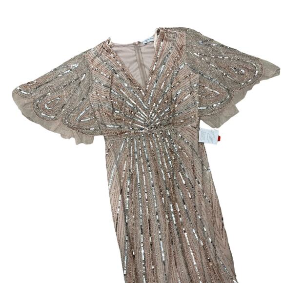 MAC DUGGAL 93583 Sequined V Neck Cape Sleeve Column Gown Vintage Rose 4 NEW - Picture 4 of 8